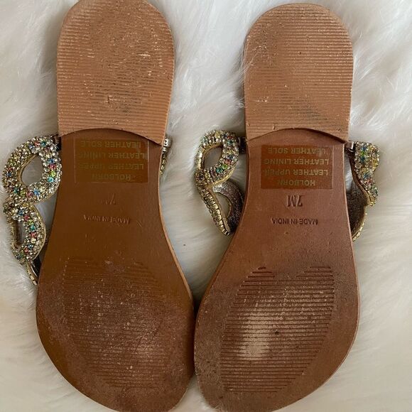 Matisse leather gold upper with multi color rhinestones thong flats sandals Sz7M - Picture 6 of 6